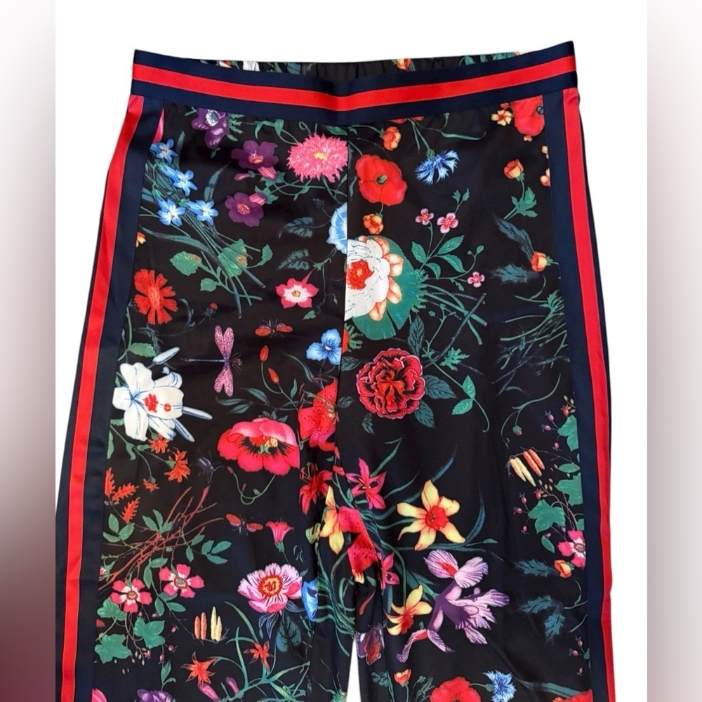 Floral Wide Leg Pants in Black with Red Trim - Picture 4 of 4